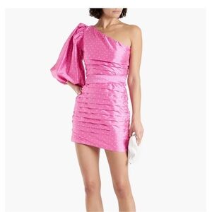 LoveShackFancy Mini Dress Women’s 00 Satin Polka Dot One Shoulder Puff Sleeve